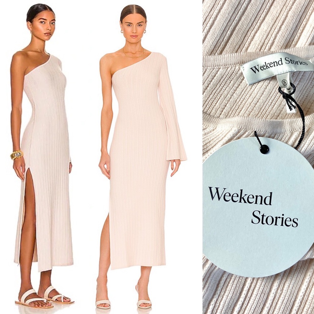 $288 Weekend Stories Keane One Shoulder Midi Dress